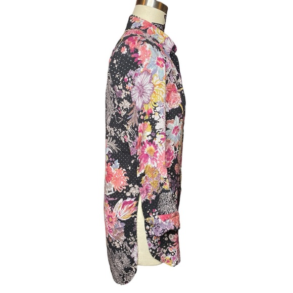 MAEVE Anthropologie Long Floral Button Down Blouse Specks of Silver Sz XS - Picture 2 of 11